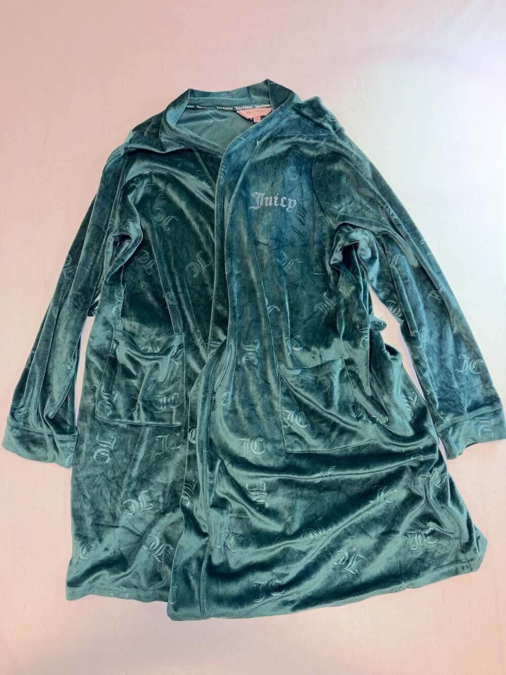 Juicy Couture Green JC Monogram Velour Rhinestone Hooded Robe